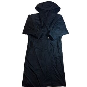 Vintage Gemini Black Pure Wool Hooded Maxi Coat Double Breasted Shawl Collar Y2K